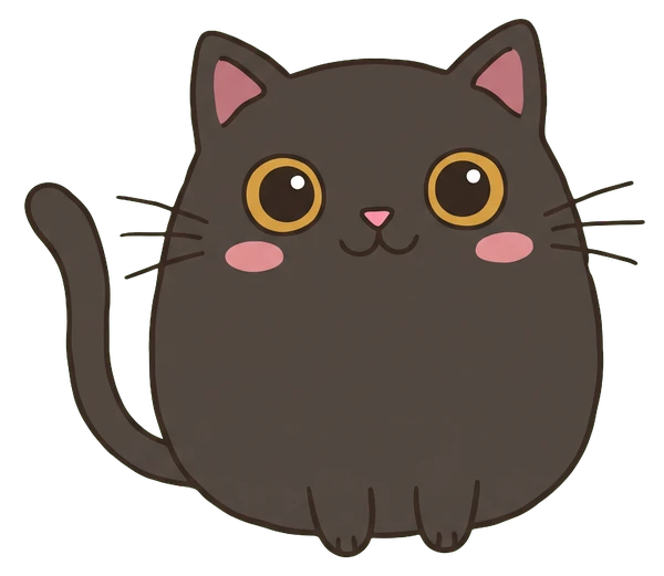 nini, a small round black cat